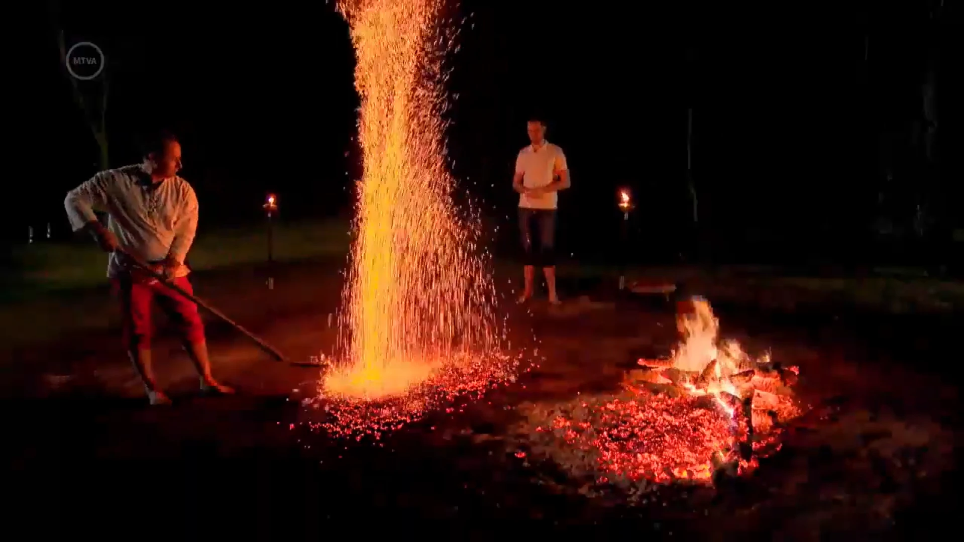 Preparing a glowing firewalk for the M5 Multiverzum television programme